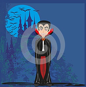 Cartoon Vampire with a castle in the background photo