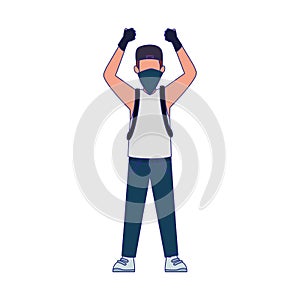 Cartoon vandal man standing using gloves and kerchief, colorful design