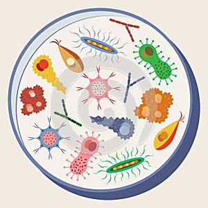 Cartoon various microbes