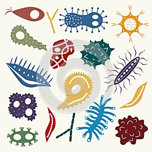 Cartoon various microbes