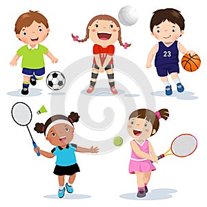 Cartoon various sports kids on a white background