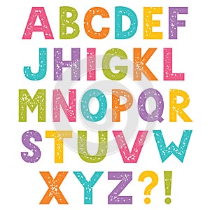 Cartoon alphabet, letters with stamped texture photo