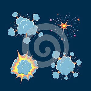 Cartoon vector bomb explosion with smoke.
