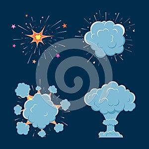 Cartoon vector bomb explosion with smoke.