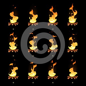 Cartoon vector bonfire flame animated sprites photo