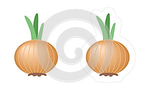 Cartoon vector bulb onion icon for kids gardening or farming game