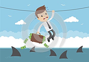 Cartoon Vector Businessman Hanging from a Rope