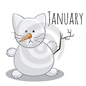 Cartoon vector cat for calendar month January