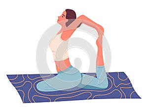 Cartoon vector character isolated at white background, woman making yoga, stretching exercises