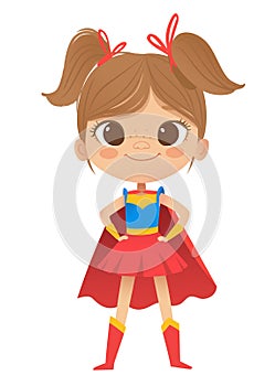 Cartoon vector characters Superheroe Girl, isolated on white background. Perfect for party, invitations, web, mascot. photo