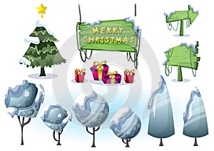 Cartoon vector christmas landscape object with separated layers for game and animation