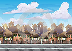 Cartoon vector city sky with separated layers for game and animation
