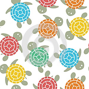 Cartoon vector colorful turtles seamless pattern.