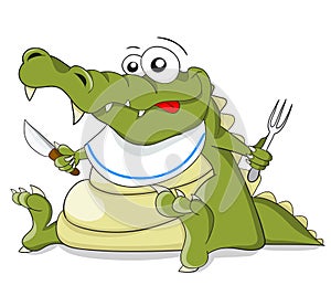 Cartoon vector crocodile with knife and fork