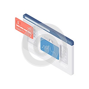 Cartoon vector design of web page with credit card and chart