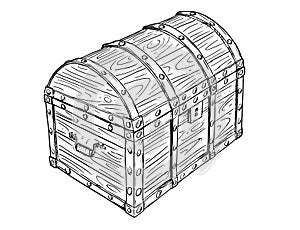 Cartoon Vector Drawing of Old Empty Closed or Locked Pirate Chest