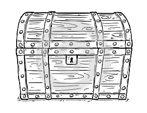Cartoon Vector Drawing of Old Empty Closed or Locked Pirate Chest