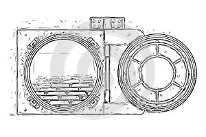 Cartoon Vector Drawing of Open Vault Door With Gold Bars