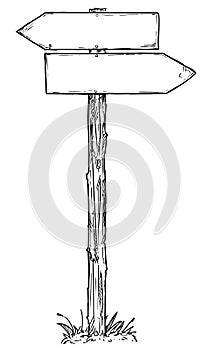 Cartoon Vector Empty Direction Sign with Two Decision Arrows