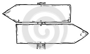 Cartoon Vector Empty Direction Sign with Two Decision Arrows