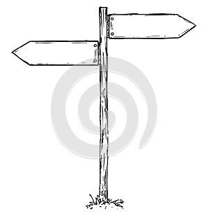 Cartoon Vector Empty Direction Sign with Two Decision Arrows photo