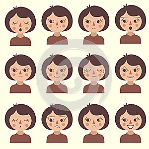 Cartoon vector face emotion,