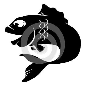 Cartoon vector fish silhouette icon isolated