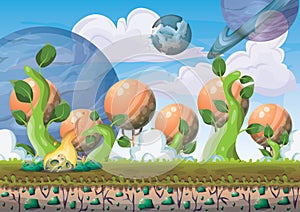 cartoon vector floating island background with separated layers for game art and animation