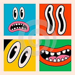 Cartoon vector funny Comic cards. Crazy cartoons Abstract vector collection