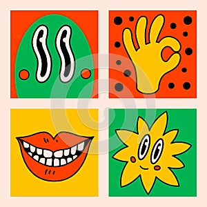 Cartoon vector funny Comic cards. Crazy cartoons Abstract vector collection