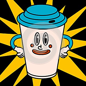 Cartoon vector funny cute Comic characters,paper coffe cup.