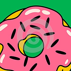 Cartoon vector funny cute Comic characters, pink donut.