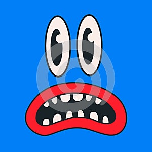 Cartoon vector funny cute monster face Comic character.