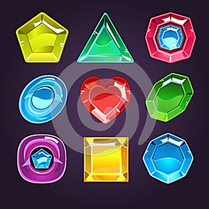 Cartoon Vector Gems and Diamonds Icons Set