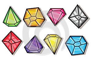 Cartoon vector gems and diamonds icons set