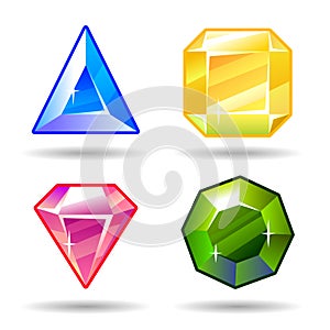 Cartoon vector gems and diamonds icons set