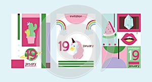Cartoon vector girlish accessories lipstick icecream kids unicorn rainbow and doghnut illustration wallpaper colorful photo