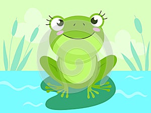 Cartoon Vector of Green cute baby frog baby shower background