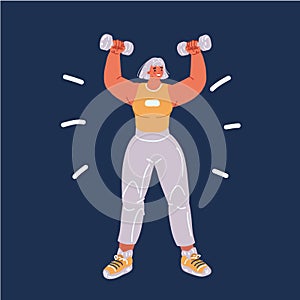 Cartoon vector illuatration of Athletic woman doing exercise for arms with dumbbells. Strength and motivation