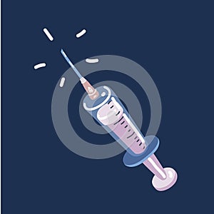 Cartoon vector illuatration of plastic medical syringe with needle and vial in flat style, concept of vaccination