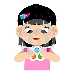 Cartoon vector illustration, Asian girl holds an antistress simple dimple toy in hands