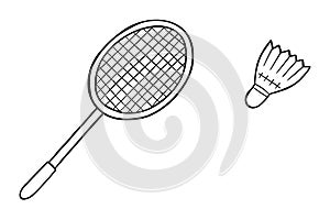 Cartoon vector illustration of badminton, racket and ball, shuttlecock
