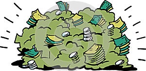 Cartoon Vector illustration of a big pile of money banknotes