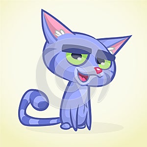 Cartoon vector illustration of blue kitty. Cat with fluffy striped tail vector icon