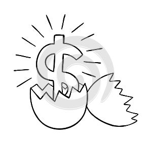 Cartoon vector illustration of broken egg and dollar money inside