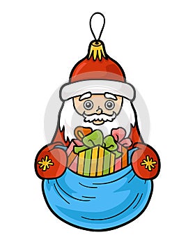 Cartoon vector illustration for children, Santa Claus. Isolated Christmas tree toy