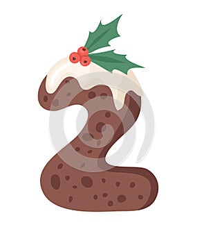 Cartoon vector illustration Christmas Pudding. Hand drawn font. Actual Creative Holidays bake alphabet and number