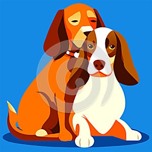 Cartoon vector illustration of a cute dog breed Beagle sitting on blue background Generative AI