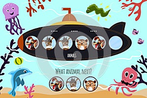 Cartoon Vector Illustration of Education will continue the logical series of colourful domestic animals on submarine in the blue s