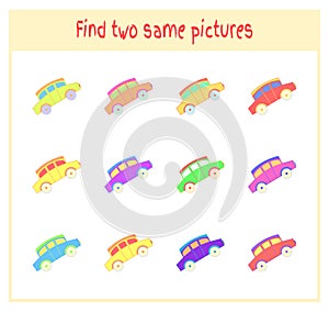 Cartoon Vector Illustration of Finding Two Exactly the Same Pictures Educational Activity for Preschool Children with